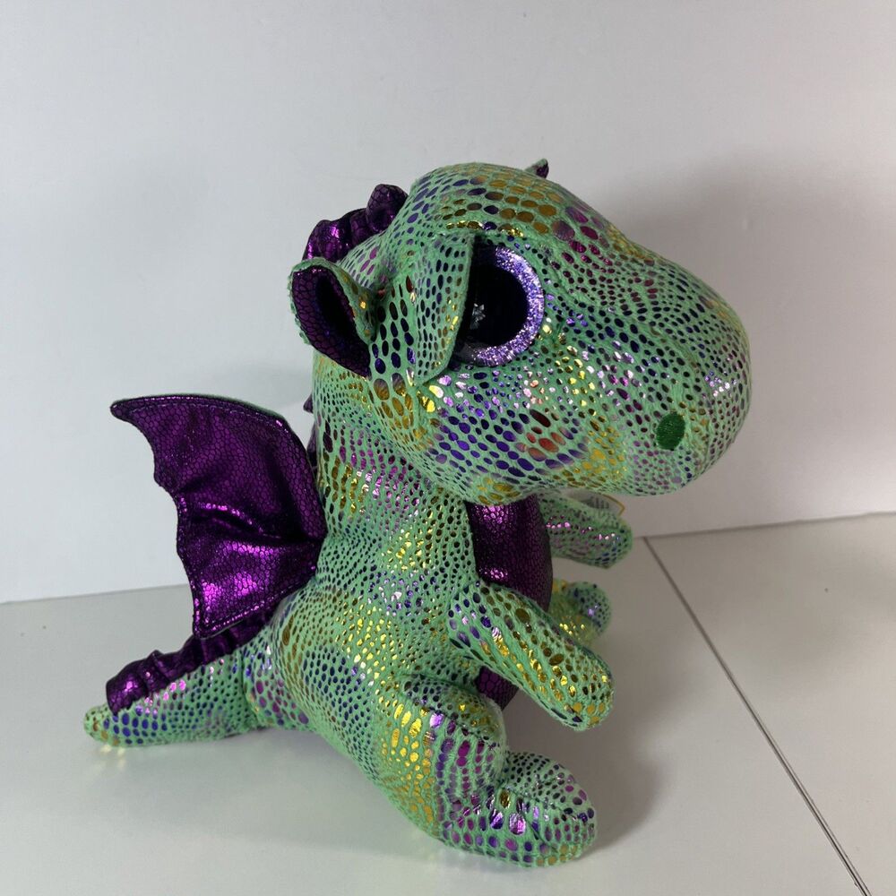 Ty Beanie Boos Cinder the Green Metallic Shiny Dragon Plush Toy Animal